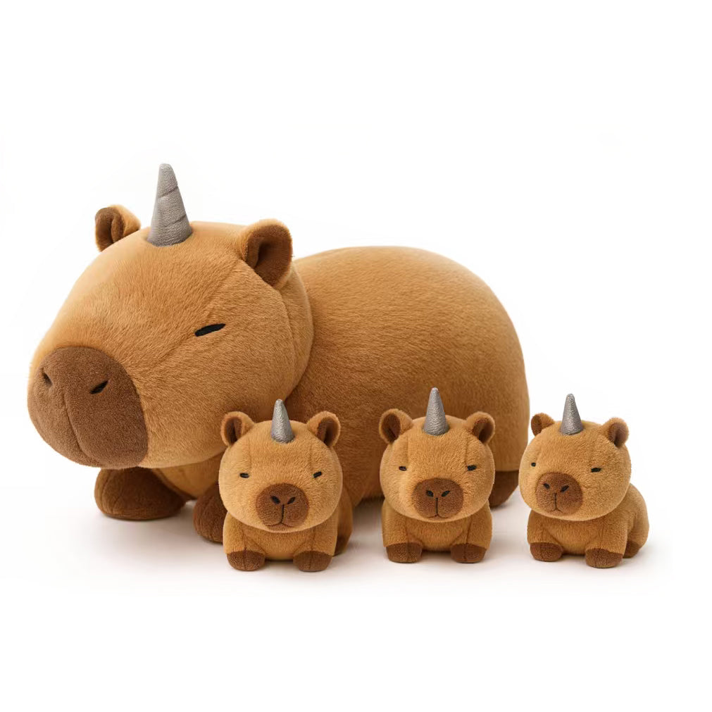 Capybara Mommy Stuffed Animal with 3 Babies in Tummy, Capybara Plush Toy Pillow
