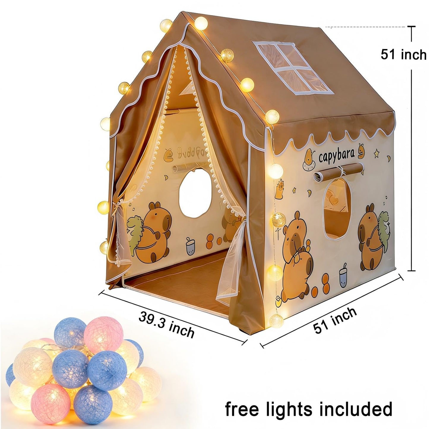 Kids Tent with Lights, Capybara Kids Play Tents for Toddlers Large Playhouse
