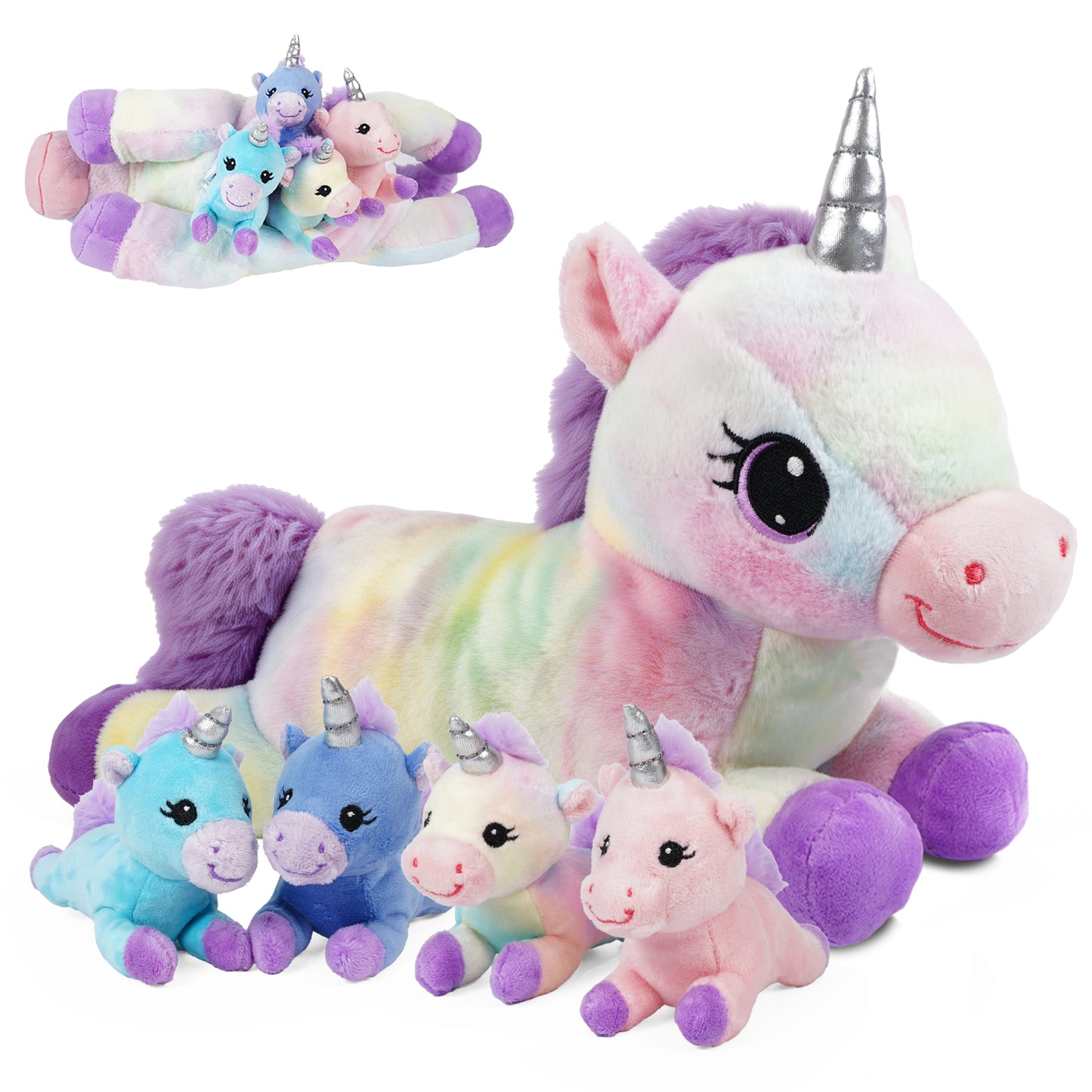 Unicorn Mommy Stuffed Animal with 4 Babies in Tummy