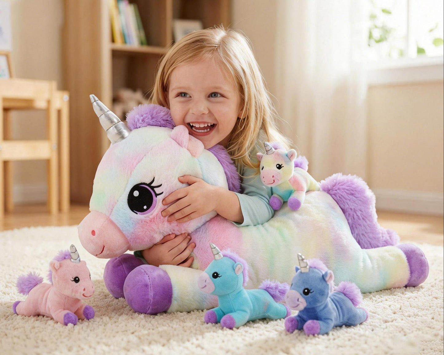 Unicorn Mommy Stuffed Animal with 4 Babies in Tummy