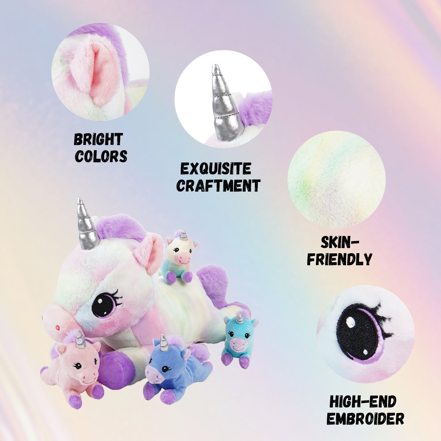 Unicorn Mommy Stuffed Animal with 4 Babies in Tummy