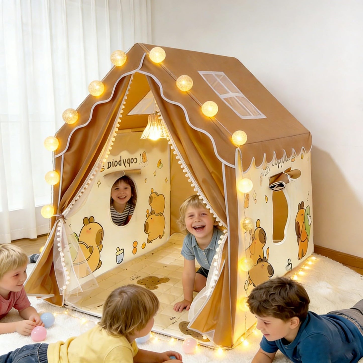 Kids Tent with Lights, Capybara Kids Play Tents for Toddlers Large Playhouse