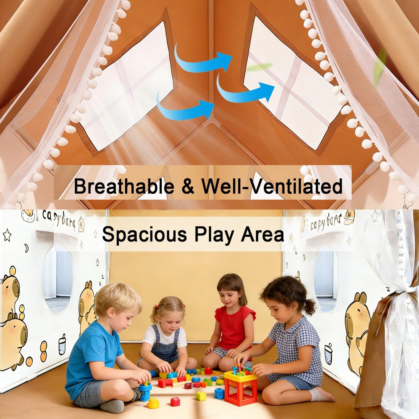 Kids Tent with Lights, Capybara Kids Play Tents for Toddlers Large Playhouse