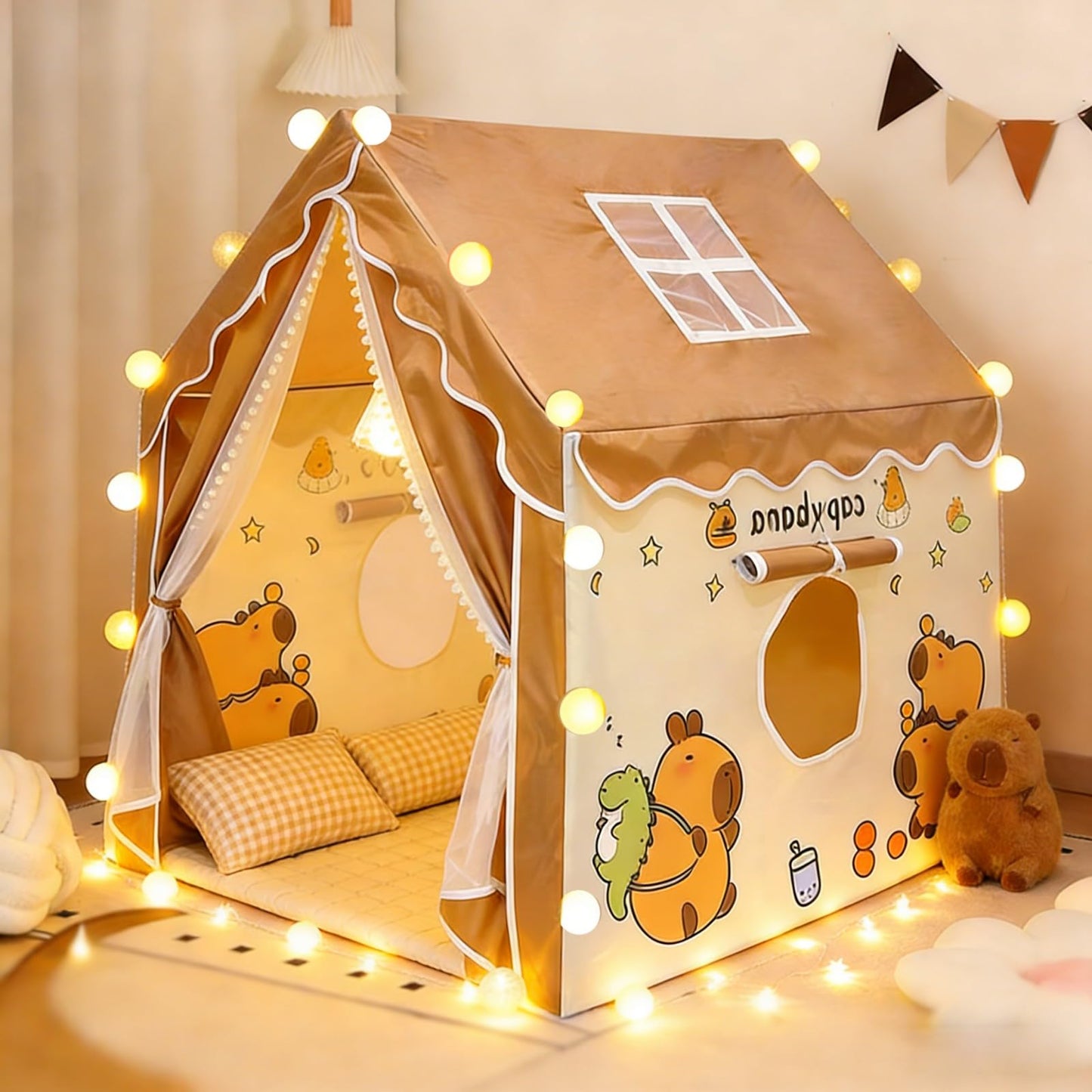 Kids Tent with Lights, Capybara Kids Play Tents for Toddlers Large Playhouse