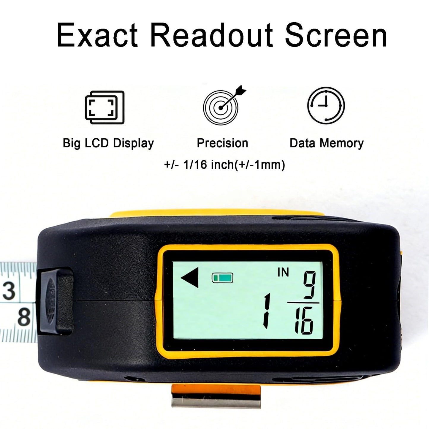 TLW Digital Tape Measure 16ft/5m, 25mm Wide Blade Retractable Measuring Tape with Easy Read LCD Screen