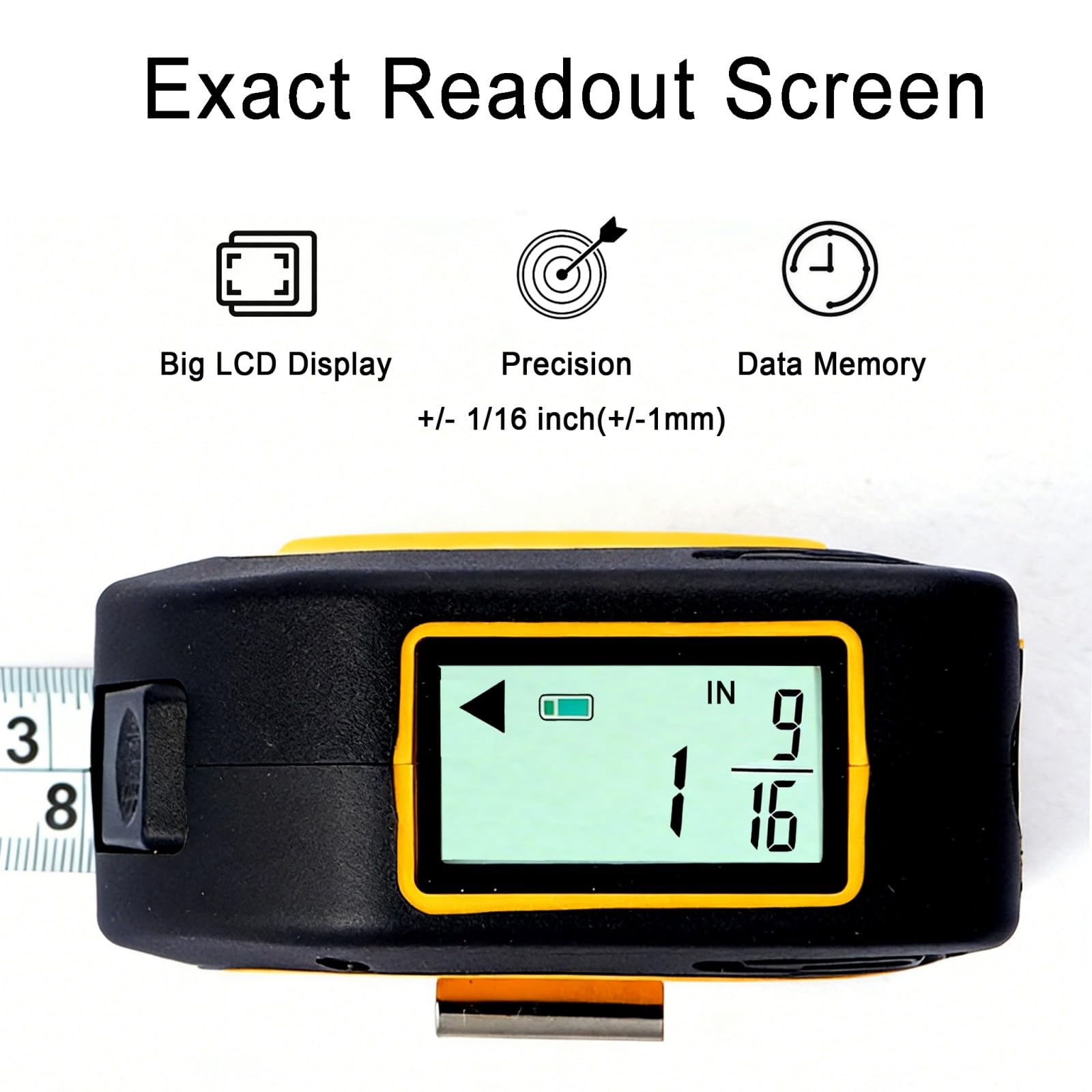 TLW Digital Tape Measure 16ft/5m, 25mm Wide Blade Retractable Measuring Tape with Easy Read LCD Screen