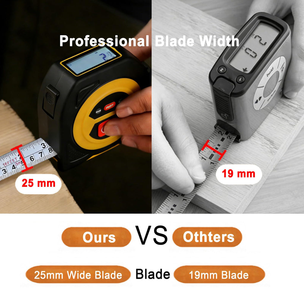 TLW Digital Tape Measure 16ft/5m, 25mm Wide Blade Retractable Measuring Tape with Easy Read LCD Screen