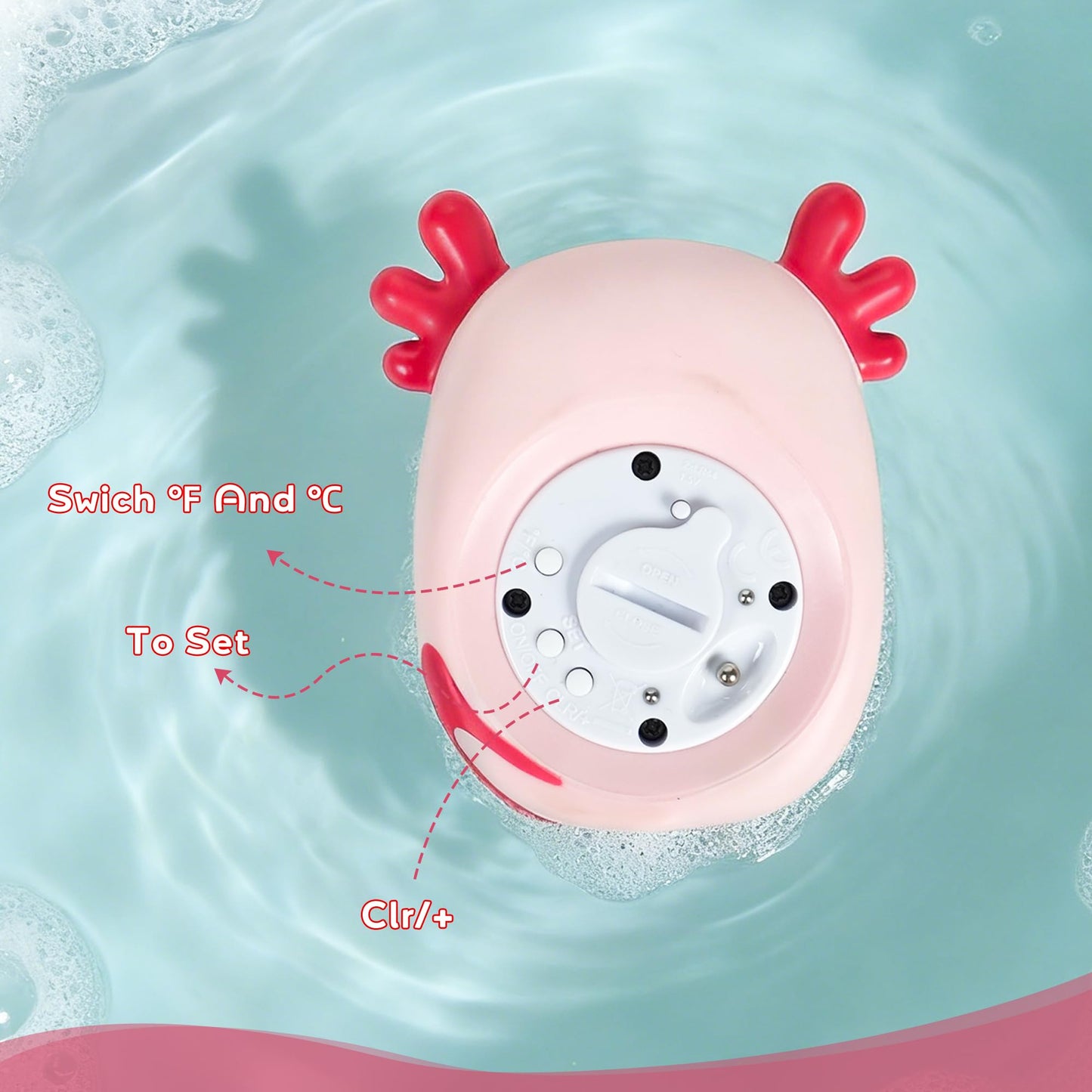 Baby Bath Thermometer, Digital Temperature Water Thermometer - Pink Axolotl with Timer