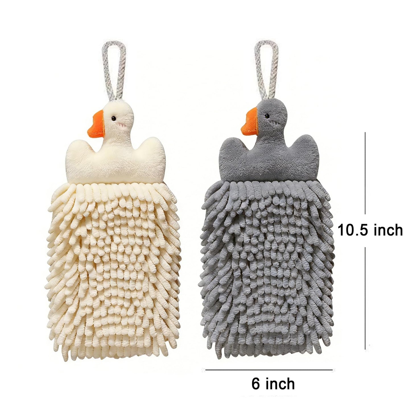 Cute Fluffy Hand Towels Set of 2, Fuzzy Microfiber Quick-Dry Towel Balls with Wall Hooks - Goose