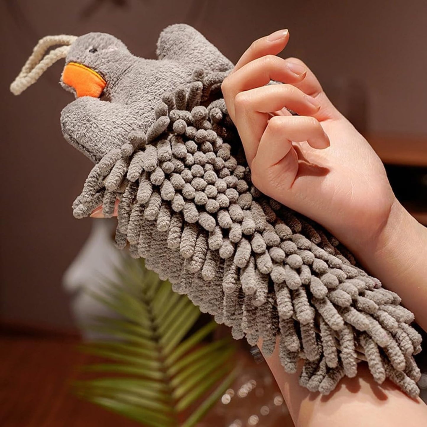 Cute Fluffy Hand Towels Set of 2, Fuzzy Microfiber Quick-Dry Towel Balls with Wall Hooks - Goose