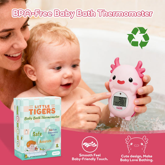 Baby Bath Thermometer, Digital Temperature Water Thermometer - Pink Axolotl with Timer